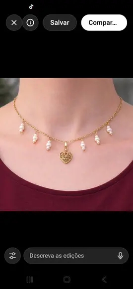 Colar Choker Banhado com Pérolas Naturais e Pingente Coração