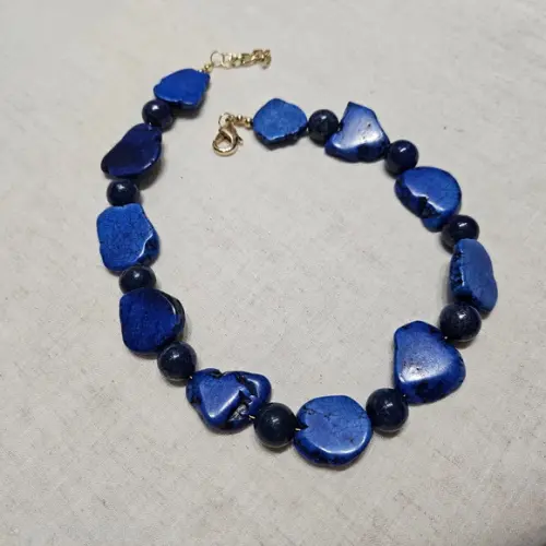 Colar Choker de Pedras Naturais Ágata e Lápis Lazuli