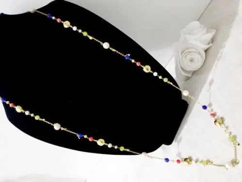 Colar com Entremeios Banhados e Pérolas e Pedras Naturais