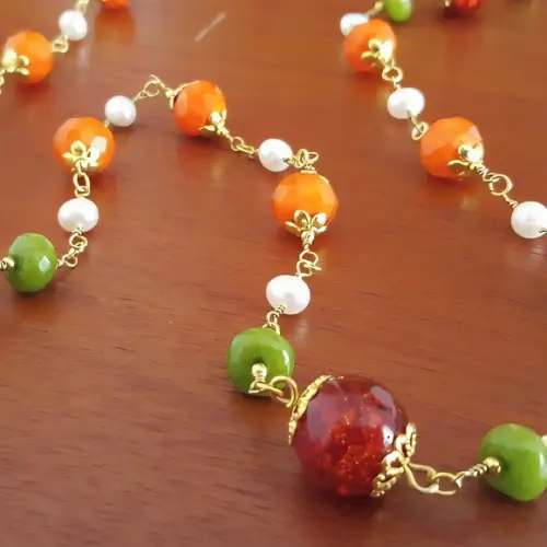 Colar com Pedras e Pérolas Naturais