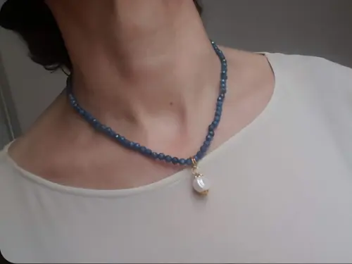 Colar com Pedras Jade Safira e Pérola Natural