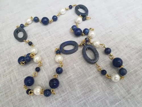 Colar Com Pedras Naturais Lápis Lazuli E Pérolas