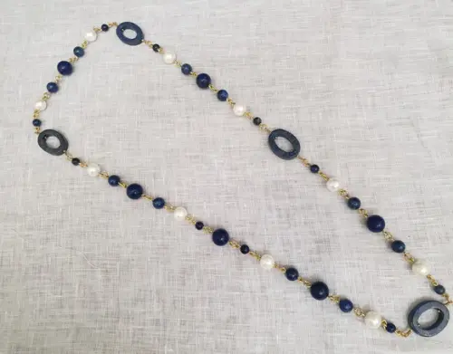 Colar Com Pedras Naturais Lápis Lazuli E Pérolas