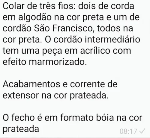Colar de Corda Preta e Entremeio Acrílico