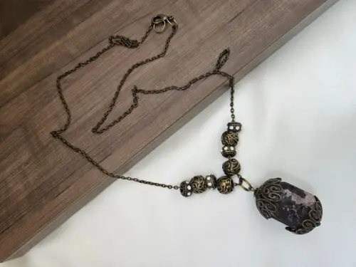 Colar de Corrente com Pingente de Pedra Natural Ametista
