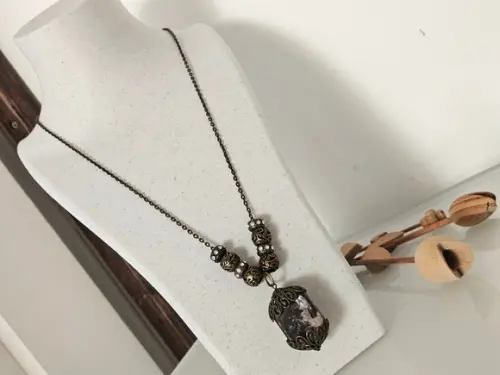 Colar de Corrente com Pingente de Pedra Natural Ametista