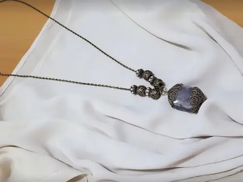 Colar de Corrente com Pingente de Pedra Natural Ametista