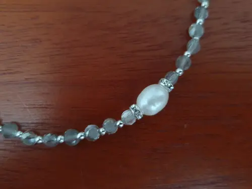 Colar de Cristal Facetado Prata e Pérola Natural