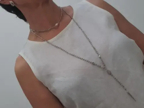 Colar de Cristal Facetado Prata e Pérola Natural