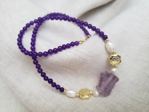 Colar de Jade Roxo e Ametista
