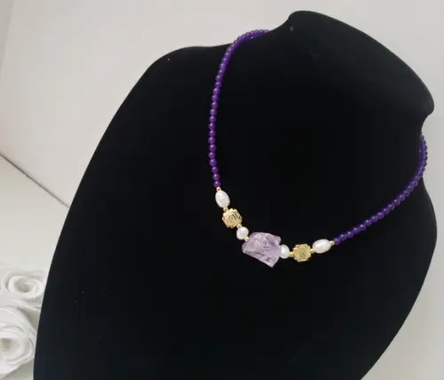Colar de Jade Roxo e Ametista