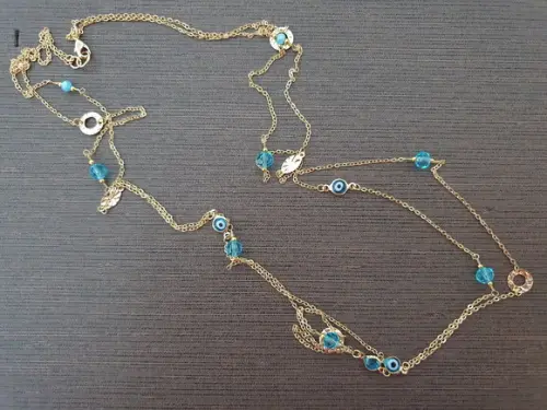Colar De Olho Grego E Cristal Água Marinha