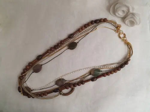 Colar de Pedra Agata e Mini Pérolas