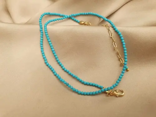 Colar de Pedra Natural Azul Turquesa