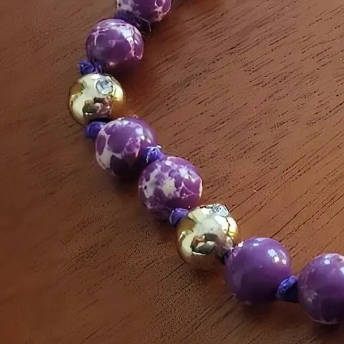 Colar de Pedra Natural Jaspe Imperador Roxo