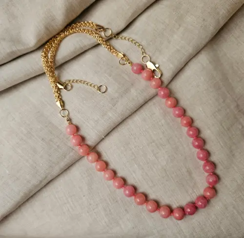Colar de Pedra Natural Morganite e Corrente Banhada