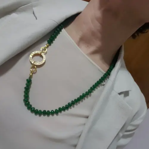Colar de Pedras Naturais Jade Verde - Semijoia