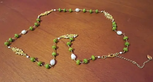 Colar de Pedras Peridoto com Pérolas