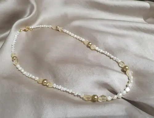 Colar de Pérolas Naturais e Cristal Rutilado