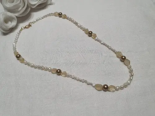 Colar de Pérolas Naturais e Cristal Rutilado