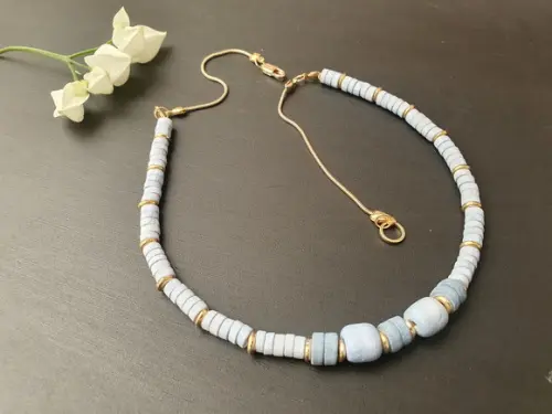 Colar Dourado Banhado com Pedra Natural Azul