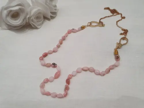 Colar Quatro em Um de Pedras Naturais Morganite e Corrente