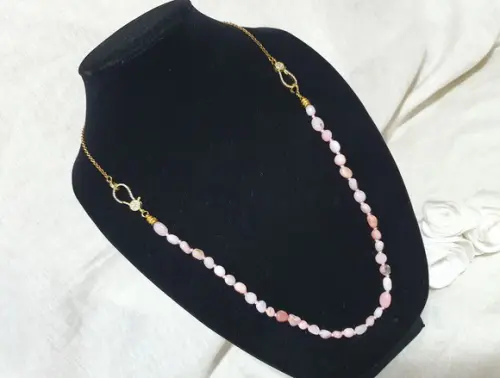 Colar Quatro em Um de Pedras Naturais Morganite e Corrente