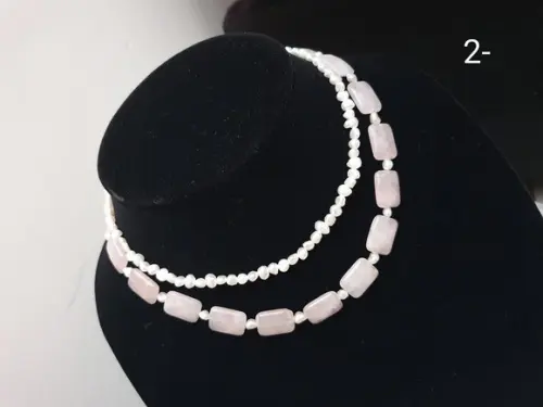 Colar Quatro em Um de Pérolas Naturais e Quartzo Rosa