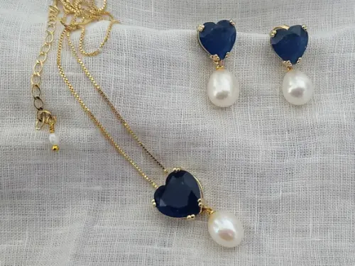 Conjunto Banhado com Cabochão e Pérola