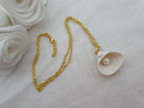 Conjunto De Colar E Brinco Com Conha Natural E Pérola Shell