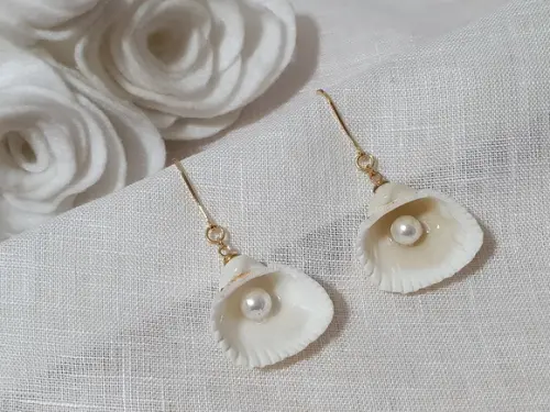 Conjunto De Colar E Brinco Com Conha Natural E Pérola Shell