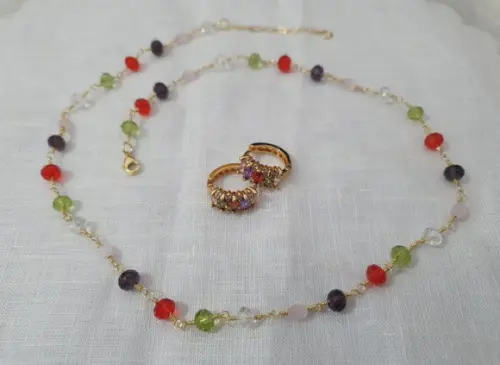 Conjunto De Colar E Brinco De Cristal Colorido