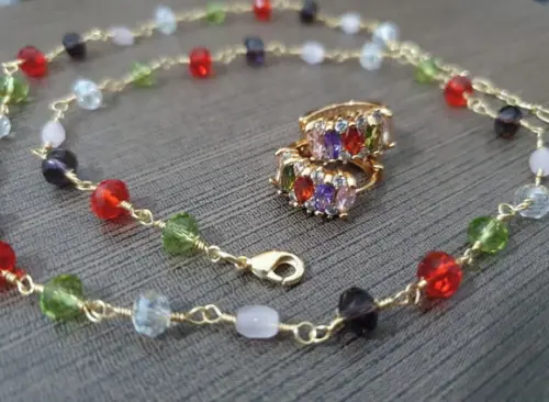 Conjunto De Colar E Brinco De Cristal Colorido