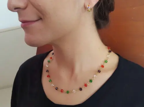 Conjunto De Colar E Brinco De Cristal Colorido