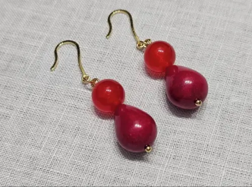 Conjunto de Colar e Brinco de Pedras Cornalina e Jasper