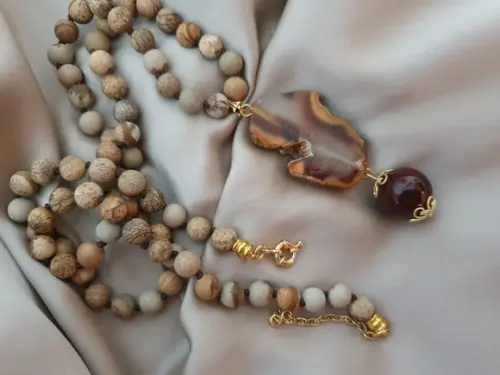 Conjunto De Colar E Pulseira Com Pedras Jasper Imperador
