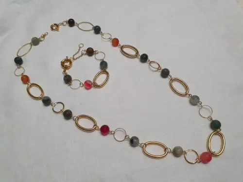 Conjunto de Colar e Pulseira de Pedra Natural Ágata