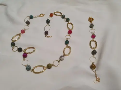Conjunto de Colar e Pulseira de Pedra Natural Ágata