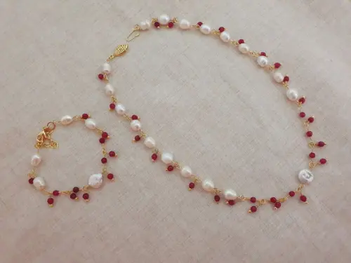 Conjunto De Colar E Pulseira De Pérolas De Água Doce E Jade