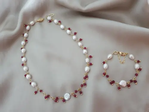 Conjunto De Colar E Pulseira De Pérolas De Água Doce E Jade