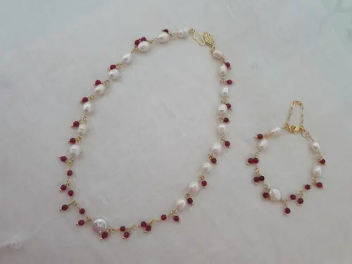 Conjunto De Colar E Pulseira De Pérolas De Água Doce E Jade