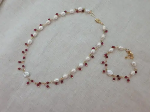 Conjunto De Colar E Pulseira De Pérolas De Água Doce E Jade