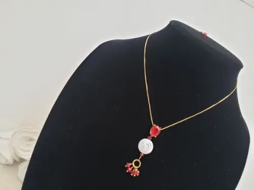 Corrente Banhada com Cristal Rubilita e Pérola Natural