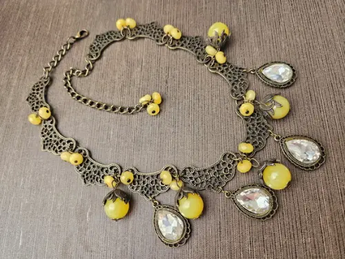 Maxi Colar de Pedras Ágata Amarela e Cristais
