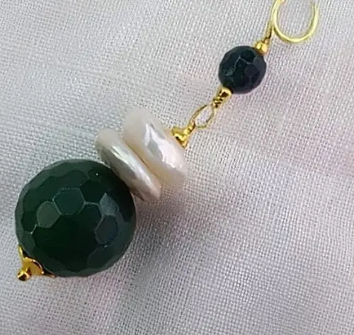 Pingente Articulado de Pedra Ágata Verde e Pérolas Naturais