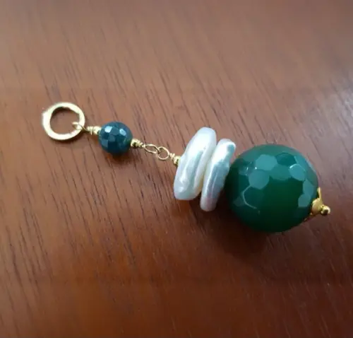 Pingente Articulado de Pedra Ágata Verde e Pérolas Naturais