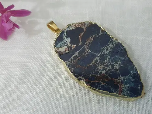 Pingente de Pedra Natural Jasper Imperador Azul