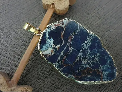 Pingente de Pedra Natural Jasper Imperador Azul