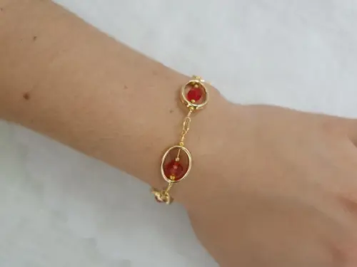 Pulseira Banhada com Cristais Vermelho