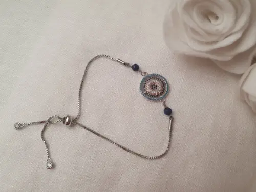 Pulseira Banhada com Mandala de Cristais e Pedra Natural